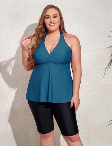 ملابس سباحة Mycoco Plus Tankini للنساء بظهر متقاطع مع شورت ملابس سباحة واسعة من قطعتين لباس سباحة in Kuwait