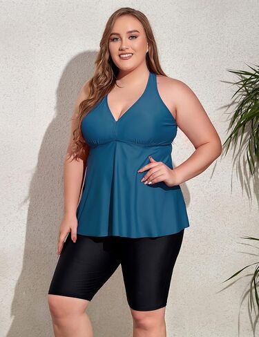 ملابس سباحة Mycoco Plus Tankini للنساء بظهر متقاطع مع شورت ملابس سباحة واسعة من قطعتين لباس سباحة in Kuwait