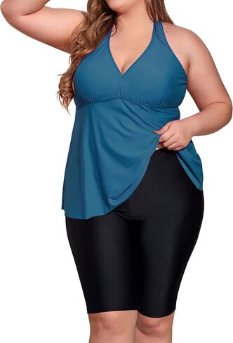 ملابس سباحة Mycoco Plus Tankini للنساء بظهر متقاطع مع شورت ملابس سباحة واسعة من قطعتين لباس سباحة in Kuwait