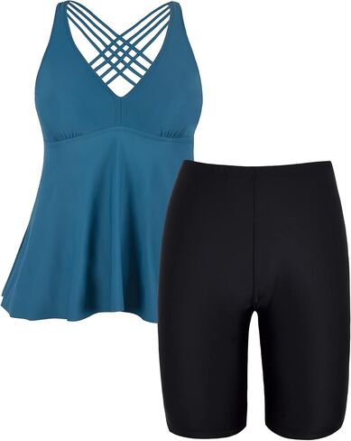 ملابس سباحة Mycoco Plus Tankini للنساء بظهر متقاطع مع شورت ملابس سباحة واسعة من قطعتين لباس سباحة in Kuwait