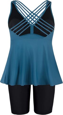 ملابس سباحة Mycoco Plus Tankini للنساء بظهر متقاطع مع شورت ملابس سباحة واسعة من قطعتين لباس سباحة in Kuwait