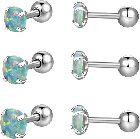 Triple Forward Helix Jewelry 316l Surgical Steel Real Opal 16g Cartilage Earring Studs Helix Conch Piercing Jewelry in Saudi Arabia