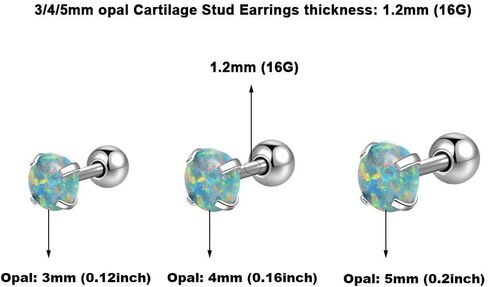 Triple Forward Helix Jewelry 316l Surgical Steel Real Opal 16g Cartilage Earring Studs Helix Conch Piercing Jewelry in Saudi Arabia