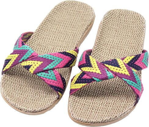 FRALOSHA Women's Summer Slippers Flax Cross House Shoes Indoor Breathable Outdoor Sandals in Saudi Arabia