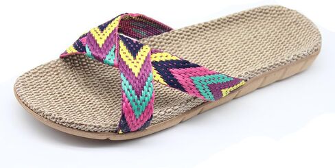 FRALOSHA Women's Summer Slippers Flax Cross House Shoes Indoor Breathable Outdoor Sandals in Saudi Arabia