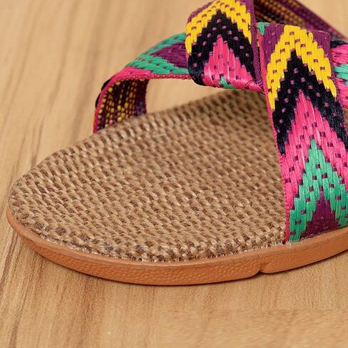 FRALOSHA Women's Summer Slippers Flax Cross House Shoes Indoor Breathable Outdoor Sandals in Saudi Arabia