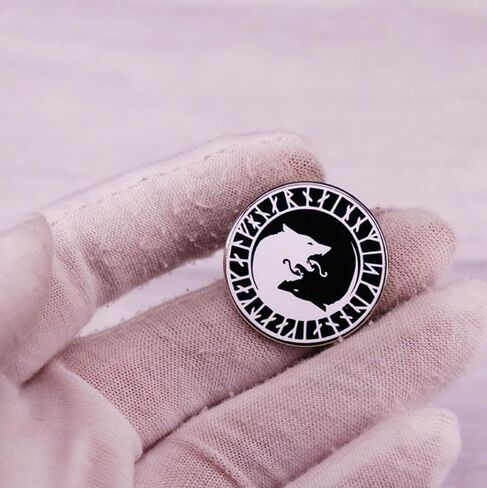 Fenrir Wolf Yin Yang Celtic Norse Viking Knot Runes God Odin Ragnarok 1.1" Lapel Enamel Pin in Saudi Arabia