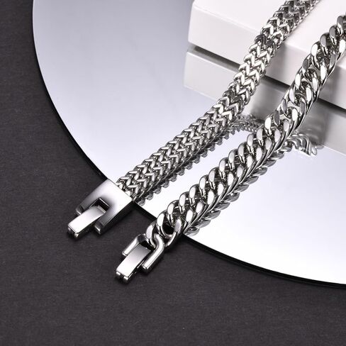 أساور للرجال سوار سلسلة ربط كوبي، قطعتين من الفولاذ المقاوم للصدأ والفضة والذهب الأسود والذهبي الكوبي القوي سلسلة فرانكو مزدوجة 8 مم سوار للأولاد والرجال والأب والأخ والصديق هدايا مجوهرات للرجال، 7.4 بوصة/8.2 بوصة in Kuwait