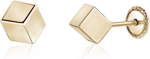 أقراط مكعب من الذهب الأصفر عيار 14 قيراط 4 مم للنساء والفتيات والمراهقين على زاوية in Kuwait