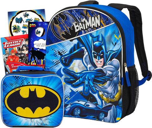 Batman Backpack with Lunchbox Set for Boys Kids ~ 6 Pc Bundle With Deluxe 16" Batman Backpack, Insulated Lunch Bag, Stickers, and More (Batman School Supplies) in Saudi Arabia