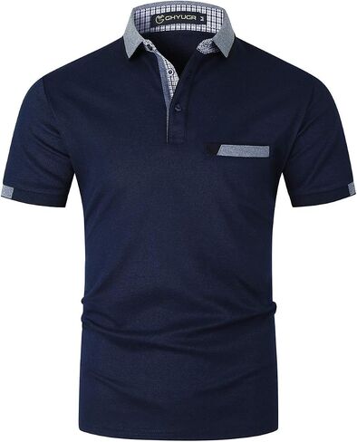 GHYUGR Men's Polo Shirts Short Sleeve Polo Casual Contrast Color Splice T-Shirt in Saudi Arabia