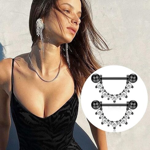 FINREZIO 4Pairs 14G Nipple Rings 316L Surgical Steel Flower Nipple Tongue Ring Barbell Piercing for Women Body Piercing Jewelry in Kuwait