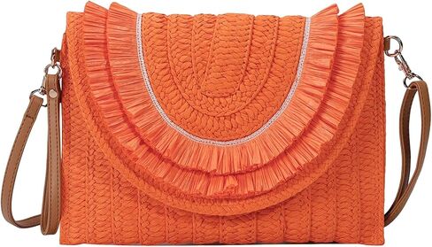 Gets Straw Clutch Bags for Women Handmade Woven Summer Beach Envelope Purse Wallet Crossbody Bag with Strap in Kuwait