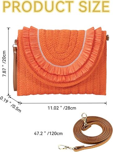 Gets Straw Clutch Bags for Women Handmade Woven Summer Beach Envelope Purse Wallet Crossbody Bag with Strap in Kuwait