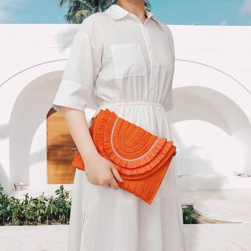 Gets Straw Clutch Bags for Women Handmade Woven Summer Beach Envelope Purse Wallet Crossbody Bag with Strap in Kuwait