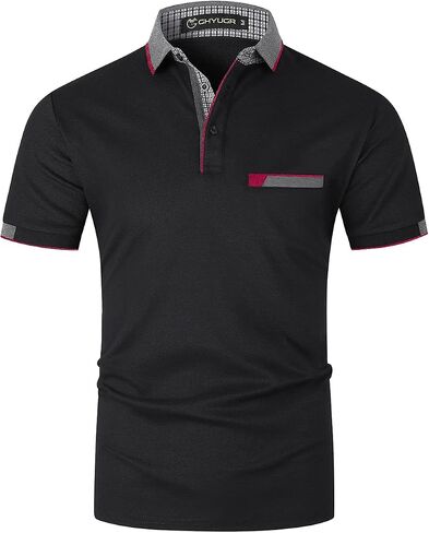 GHYUGR Men's Polo Shirts Short Sleeve Polo Casual Contrast Color Splice T-Shirt in Saudi Arabia