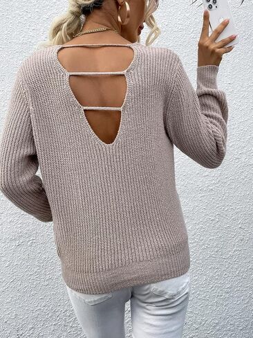 SweatyRocks Women's Long Sleeve Twist Front Sweater V Neck Drop Shoulder Cut Out Back Knitwear in Saudi Arabia