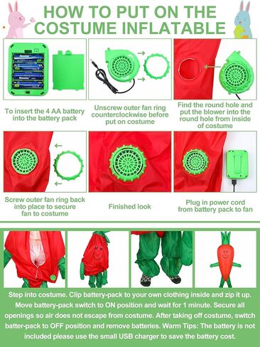 Gemscream Easter Carrot Inflatable Costume Adult Funny Fruits Vegetable Food Costume for Men Women Easter Cosplay Party in Saudi Arabia