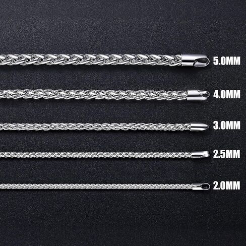 Fiusem Silver Tone Wheat Chain Necklace for Men, 2.5mm Mens Chain Necklaces, Stainless Steel Necklace Chains for Men, Boys and Women, Men Necklace 16-28 Inch in Saudi Arabia