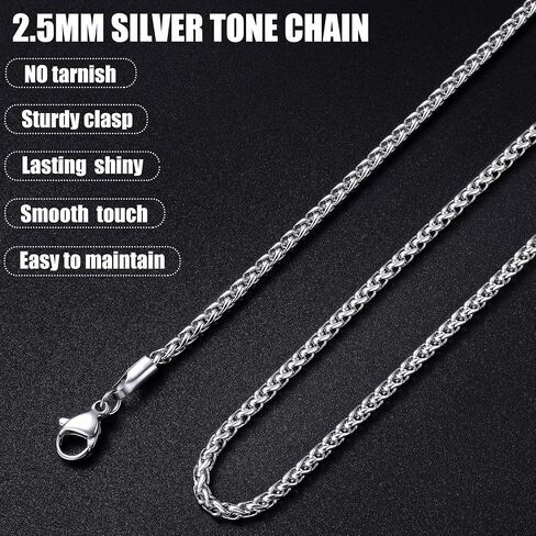 Fiusem Silver Tone Wheat Chain Necklace for Men, 2.5mm Mens Chain Necklaces, Stainless Steel Necklace Chains for Men, Boys and Women, Men Necklace 16-28 Inch in Saudi Arabia