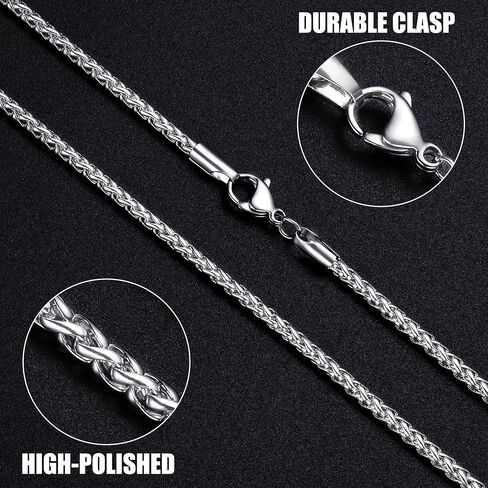 Fiusem Silver Tone Wheat Chain Necklace for Men, 2.5mm Mens Chain Necklaces, Stainless Steel Necklace Chains for Men, Boys and Women, Men Necklace 16-28 Inch in Saudi Arabia