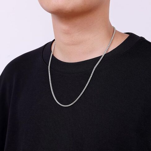 Fiusem Silver Tone Wheat Chain Necklace for Men, 2.5mm Mens Chain Necklaces, Stainless Steel Necklace Chains for Men, Boys and Women, Men Necklace 16-28 Inch in Saudi Arabia