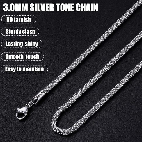 Fiusem Silver Tone Wheat Chain Necklace for Men, 2.5mm Mens Chain Necklaces, Stainless Steel Necklace Chains for Men, Boys and Women, Men Necklace 16-28 Inch in Saudi Arabia