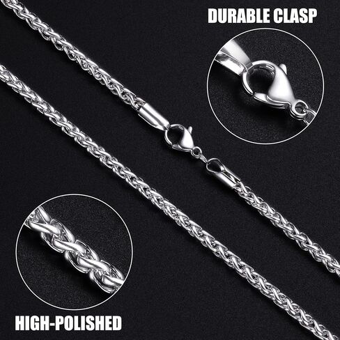 Fiusem Silver Tone Wheat Chain Necklace for Men, 2.5mm Mens Chain Necklaces, Stainless Steel Necklace Chains for Men, Boys and Women, Men Necklace 16-28 Inch in Saudi Arabia