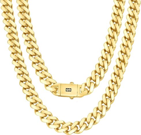 Nuragold 14k الذهب الأصفر 13mm Royal Monaco Miami Cuban Link Chain Necklace، مجوهرات رجالي فاخرة مشبك صندوق 20 بوصة 22 بوصة 24 بوصة 26 بوصة 28 بوصة 30 بوصة in Kuwait