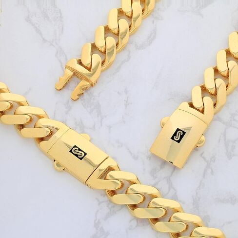 Nuragold 14k الذهب الأصفر 13mm Royal Monaco Miami Cuban Link Chain Necklace، مجوهرات رجالي فاخرة مشبك صندوق 20 بوصة 22 بوصة 24 بوصة 26 بوصة 28 بوصة 30 بوصة in Kuwait