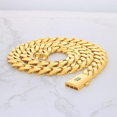 Nuragold 14k الذهب الأصفر 13mm Royal Monaco Miami Cuban Link Chain Necklace، مجوهرات رجالي فاخرة مشبك صندوق 20 بوصة 22 بوصة 24 بوصة 26 بوصة 28 بوصة 30 بوصة in Kuwait