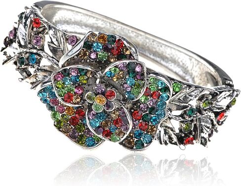 Alilang Womens Antique Golden Tone Ombre Topaz Color Crystal Rhinestone Floral Bangle Bracelet in Saudi Arabia