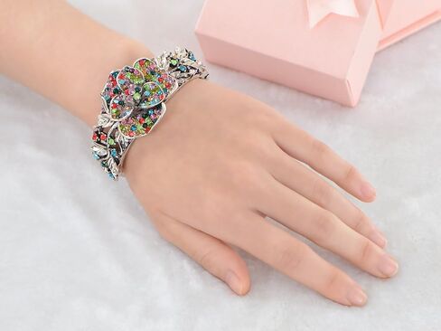 Alilang Womens Antique Golden Tone Ombre Topaz Color Crystal Rhinestone Floral Bangle Bracelet in Saudi Arabia