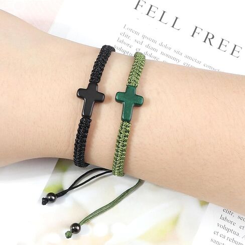 Handmade Colorful Braided Rope Cross Lucky Protection Pray String Bracelet Inspirational Religious Christian Friendship Couple Adjustable Wrist Jewelry for Women Men in Saudi Arabia