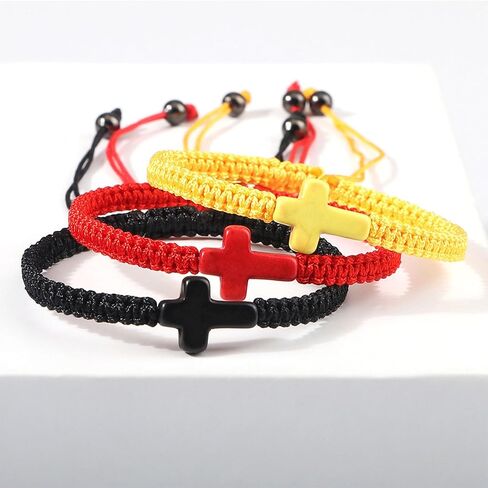 Handmade Colorful Braided Rope Cross Lucky Protection Pray String Bracelet Inspirational Religious Christian Friendship Couple Adjustable Wrist Jewelry for Women Men in Saudi Arabia