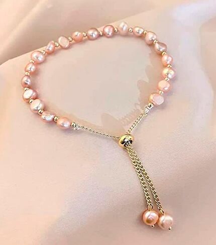 Pearl Bracelet For Women - Natural Handpicked Pearl Adjustable 18k Gold Plated Chain Bracelets Delicate Vintage Jewelry Gifts for Mom Women Girls in Saudi Arabia