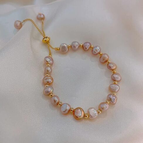 Pearl Bracelet For Women - Natural Handpicked Pearl Adjustable 18k Gold Plated Chain Bracelets Delicate Vintage Jewelry Gifts for Mom Women Girls in Saudi Arabia