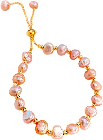 Pearl Bracelet For Women - Natural Handpicked Pearl Adjustable 18k Gold Plated Chain Bracelets Delicate Vintage Jewelry Gifts for Mom Women Girls in Saudi Arabia