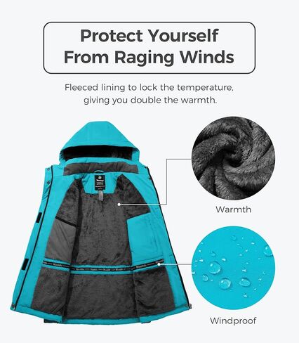 Wantdo Women's Waterproof Ski Jacket Warm Winter Coats Windproof Fleece Rain Jackets Outdoor Outwear in Kuwait