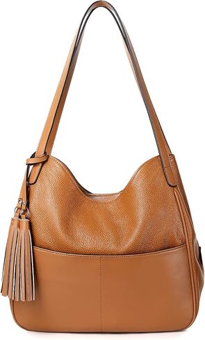S-ZONE Women Shoulder Bag Leather Hobo Purses Medium Handbags Multi-pocket Tote with Tassel in Saudi Arabia