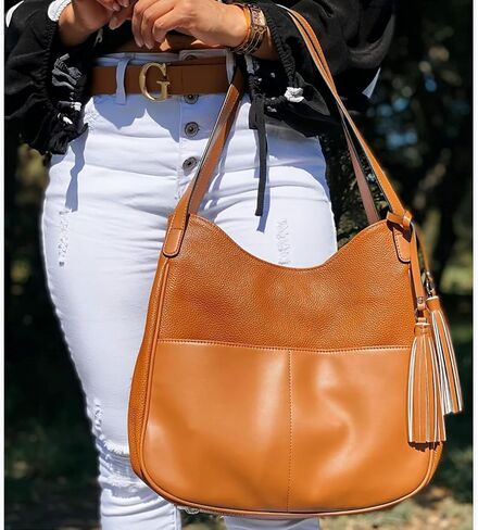 S-ZONE Women Shoulder Bag Leather Hobo Purses Medium Handbags Multi-pocket Tote with Tassel in Saudi Arabia