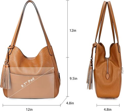 S-ZONE Women Shoulder Bag Leather Hobo Purses Medium Handbags Multi-pocket Tote with Tassel in Saudi Arabia