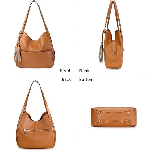 S-ZONE Women Shoulder Bag Leather Hobo Purses Medium Handbags Multi-pocket Tote with Tassel in Saudi Arabia