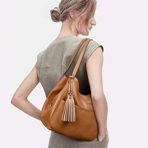 S-ZONE Women Shoulder Bag Leather Hobo Purses Medium Handbags Multi-pocket Tote with Tassel in Saudi Arabia