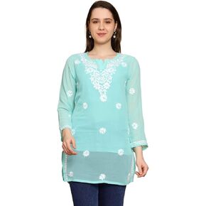 Ada Indian Hand Embroidered Chikankari Women's Georgette Kurti Top Tunic Shirt with inner A911300 in Kuwait