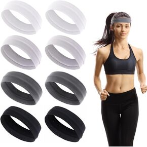 8pcs Cloth Headbands for Women Men Fashion Workout Headbands Non Slip Sports Headband Pure Color Elastic Head Bands Sweat-Absorbent Outdoor Running Mens Headbands(Black, White, Light/Deep Grey) in Kuwait