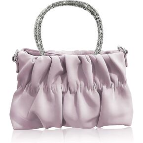 Ophlid Rhinestone Party Purses for Women Wedding Soft Leather Small Ruched Handbag Elegant Evening Clutch Purse Crossbody