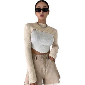 Verdusa Women's Mock Neck Long Sleeve Knit Crop Sweater Pullover Shrug Top in Saudi Arabia