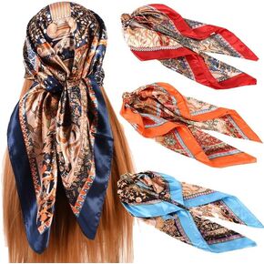 Racmmer 35" Satin Square Head Scarfs for Women - 3/4PCS Silk Like Neck Scarves Hair Sleeping Wraps Satin Silk Scarfs in Saudi Arabia