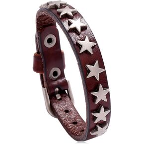 Balaijor Mens and Womens Star Leather Bracelet Belt Buckle Adjustable Cuff Bracelet